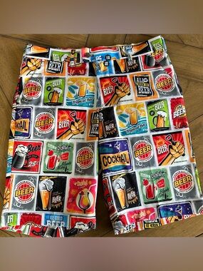 Loudmouth Golf Shorts Mens 34 Stretch Fun Games Drink Beer Print Colorful EUC